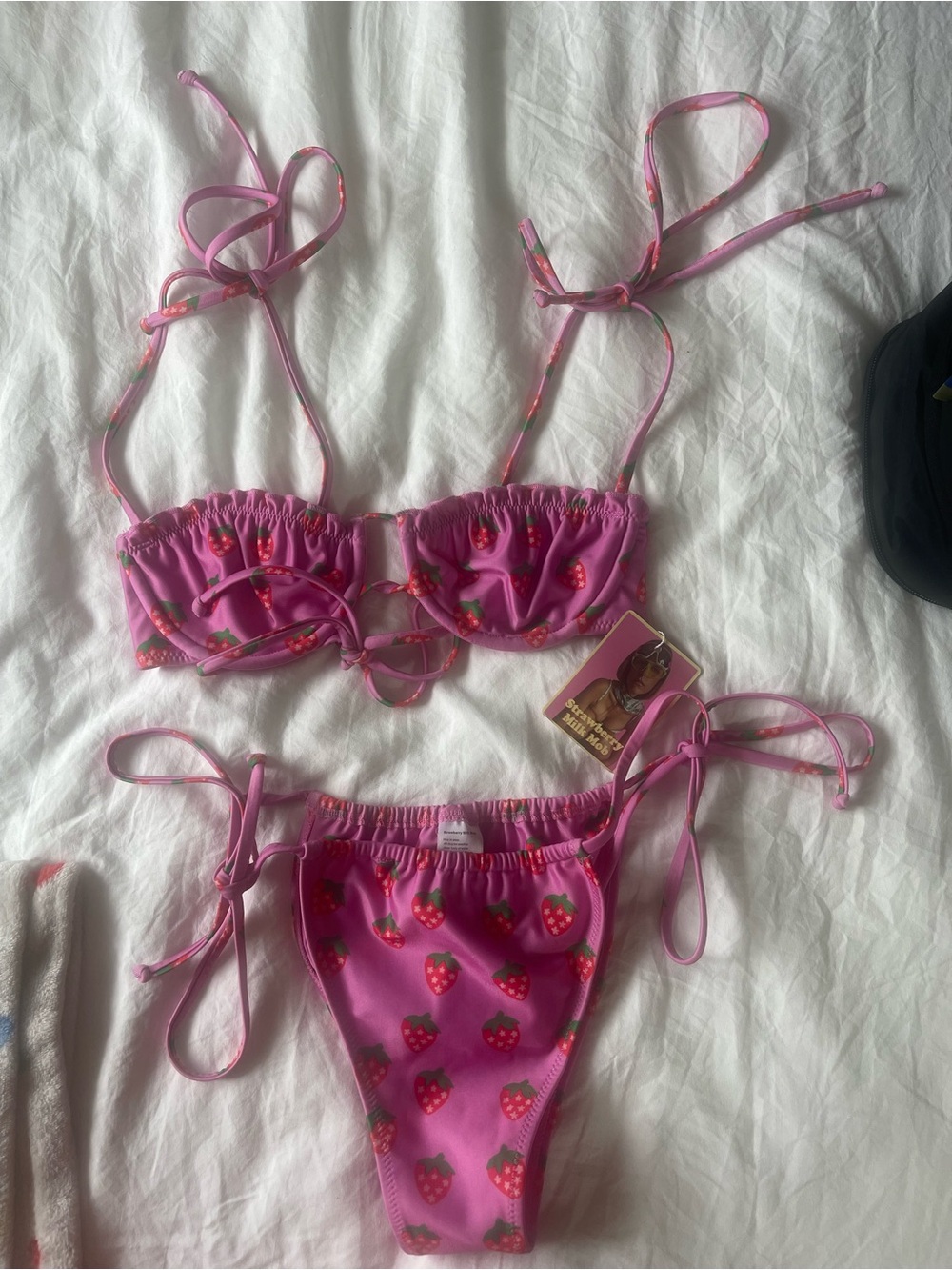 Strawberry Milk Mob Pink Strawberry-Print Tie String Bikini